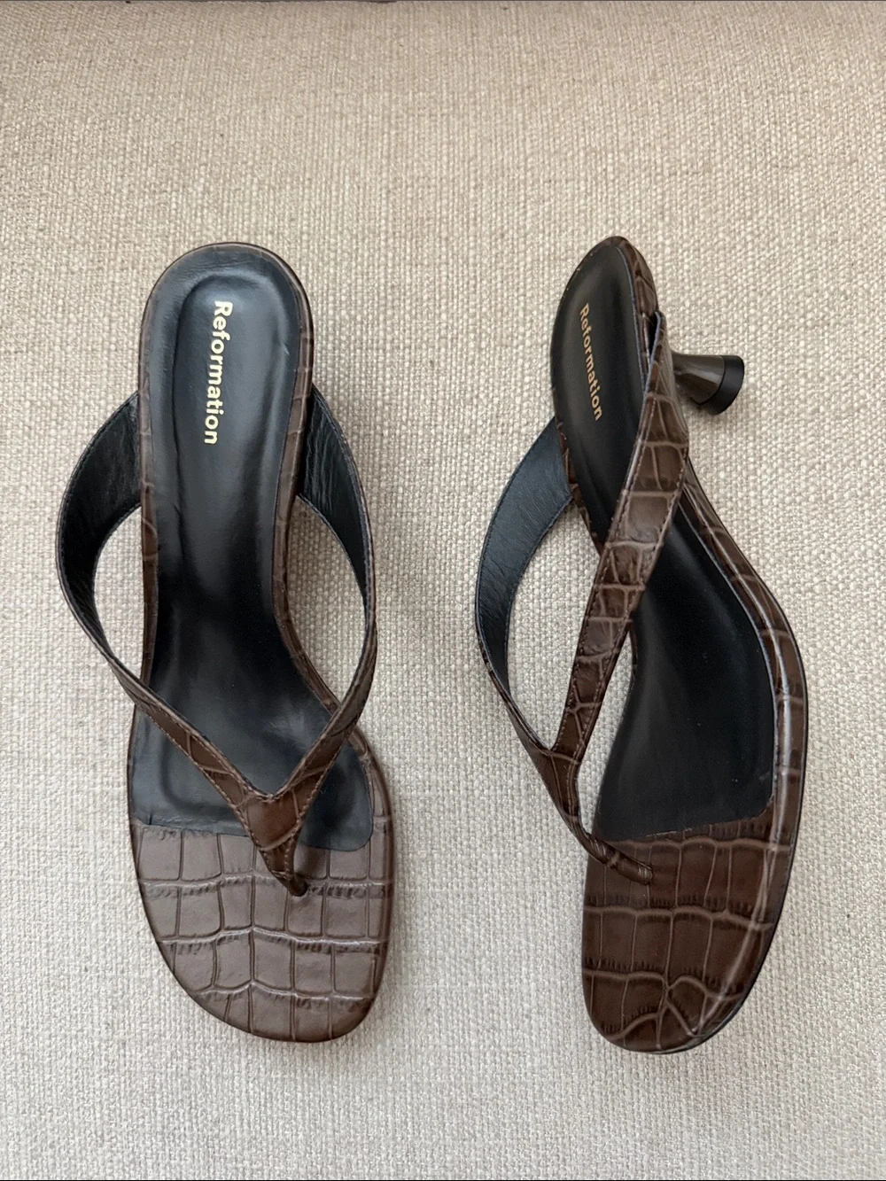 NEW! Reformation Sophie Brown Croc Heeled Sandal Size 6.5